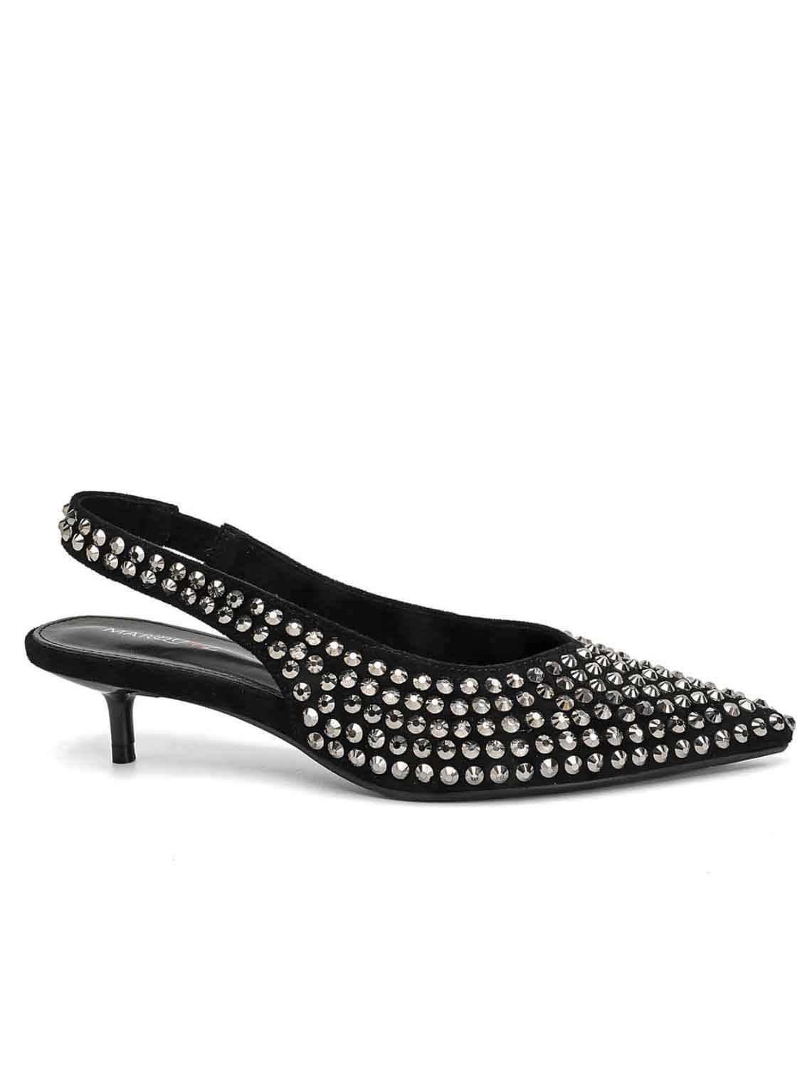 Gavy - Elegant spetsig pump med låg klack och glänsande strass